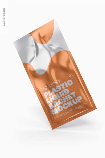 PSD plastic liquid sachets mockup, falling