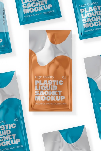Plastic Liquid Sachets Mockup, Mosaic