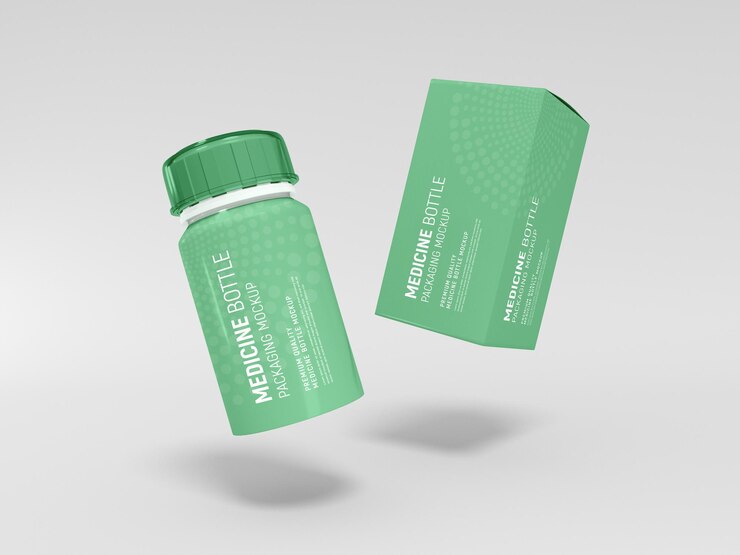 PSD plastic medicine bottle packaging mockup