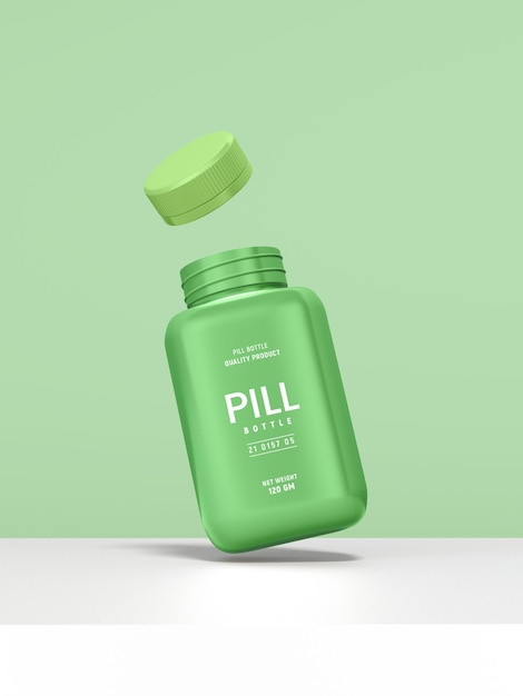 Plastic medicine pill bottle packaging mockup