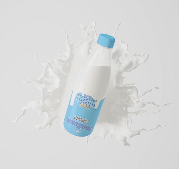 PSD plastic milk bottle with splash mockup