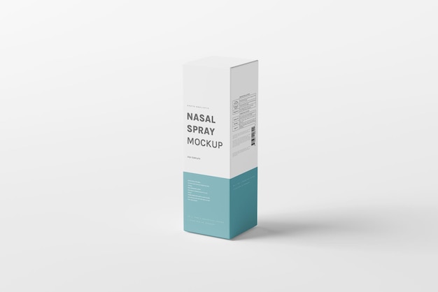 PSD flacone spray nasale in plastica con mockup di scatole