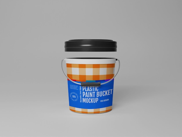 Rendering 3d di mockup di secchio di vernice in plastica