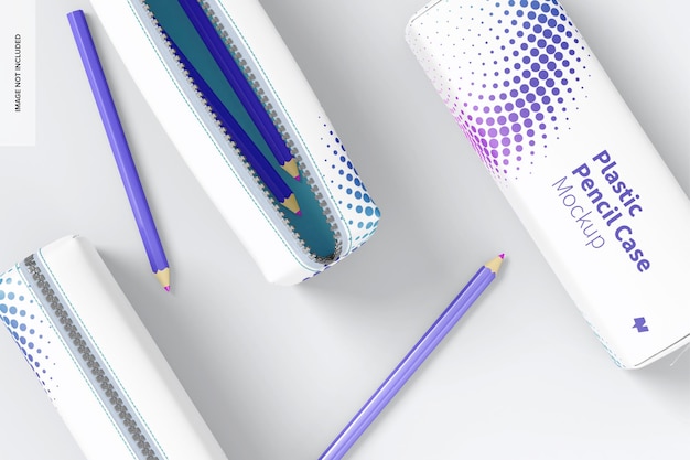 Plastic Pencil Case Mockup, Top View