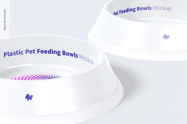 Plastic pet feeding bowls mockup, links aanzicht