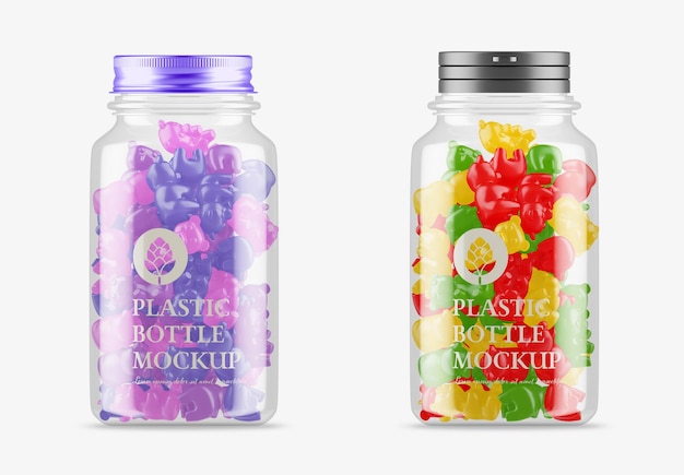 PSD plastic pot met gummies-mockup