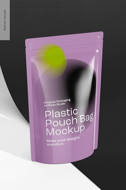 PSD plastic pouch bag mockup, perspective