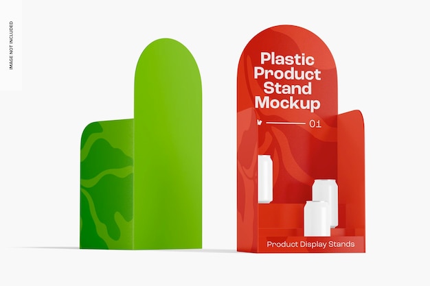 Plastic Product Stands Mockup, Front and Back View