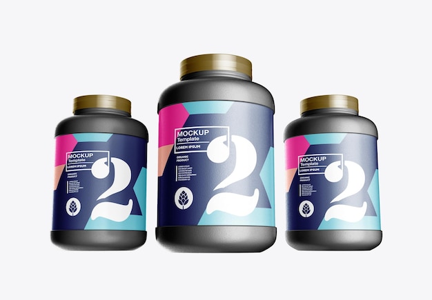 PSD plastic protein jar mockup 3d render