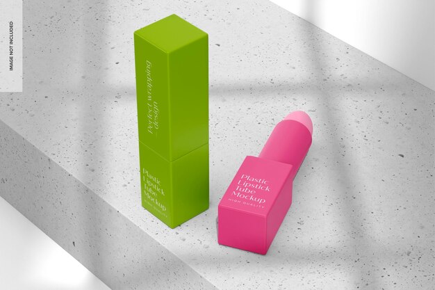 PSD plastic rectangular lipstick tube mockup, perspective