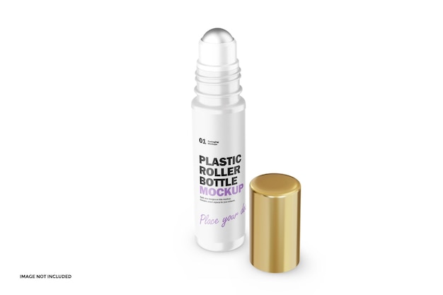 Plastic Roller Bottle With Gold Lid PSD Mockup