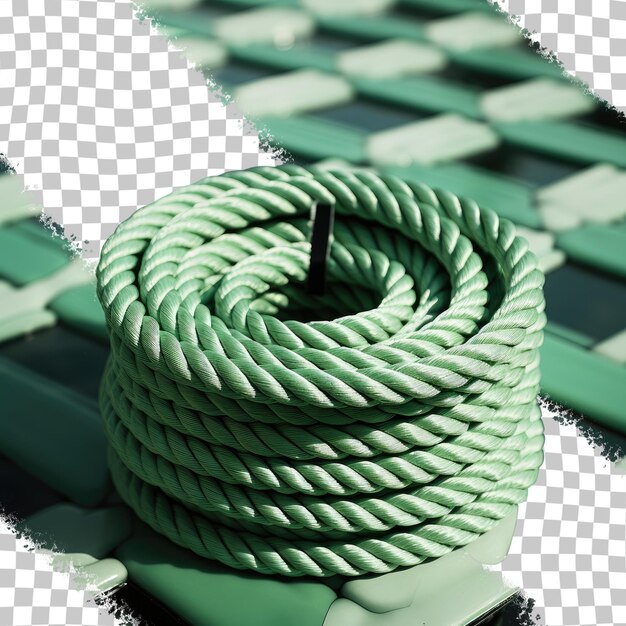 PSD a plastic rope of green color is coiled and placed on the floor made of cement transparent background