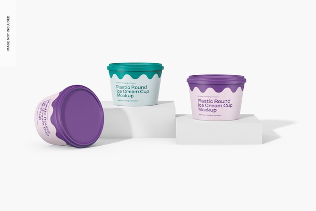 Plastic round ice cream cups mockup, front view