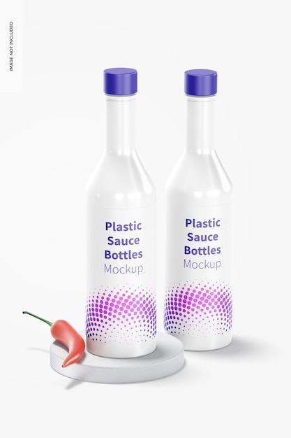 Plastic sauce bottles mockup, front view