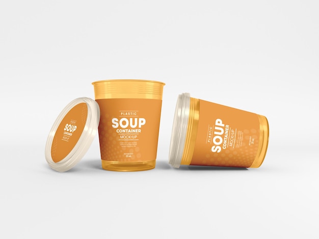 Mockup di imballaggio per contenitori di zuppa di plastica