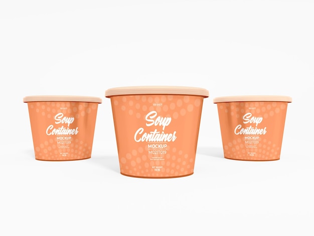 PSD mockup di imballaggio per contenitori di zuppa di plastica