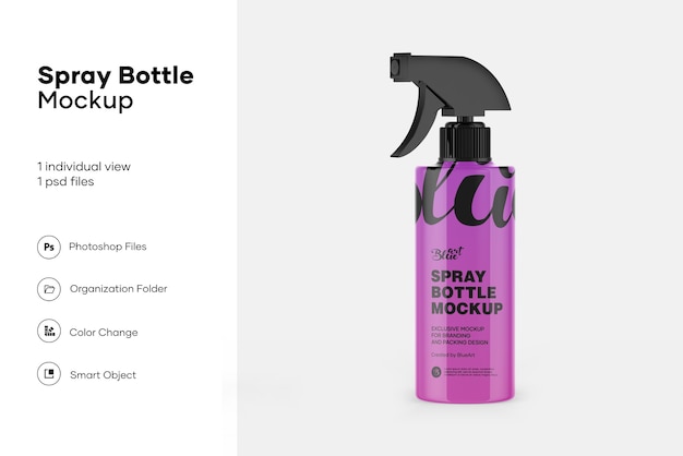 PSD plastic spray bottle mockup isolated