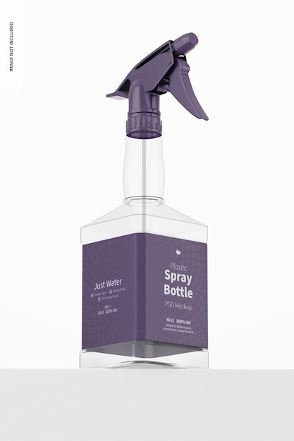 PSD plastic spray bottle mockup low angle view