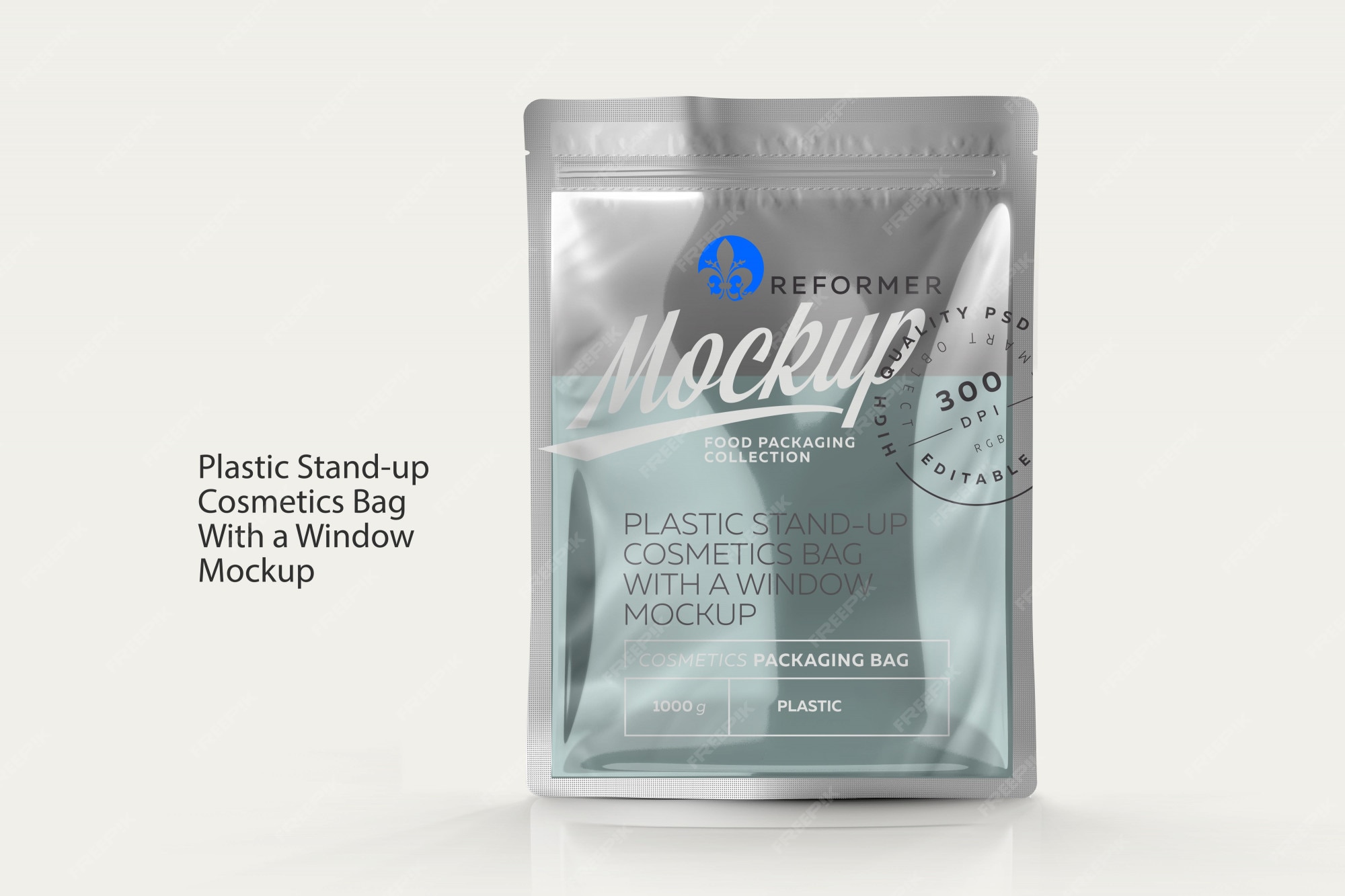 Premium PSD Plastic Standup Cosmetics Bag With a Window Mockup