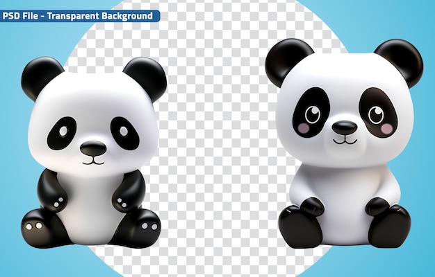 PSD plastic style cute panda bath toys for kids zestaw w renderingu 3d