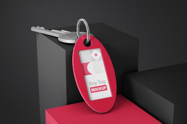 Plastic tag label with key mockup