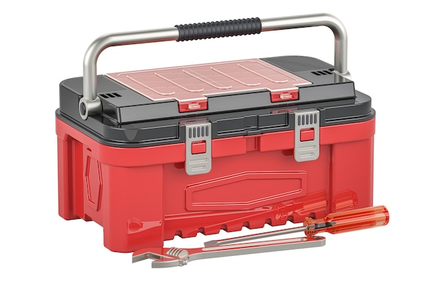 Plastic Toolbox Portable Tool Box Tool Organizer with Extra Storage Tray for Home Tools 3D rendering isolated on transparent background