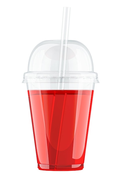 Plastic transparent disposable cup drink and drinking straw 3d rendering isolated on transparent background