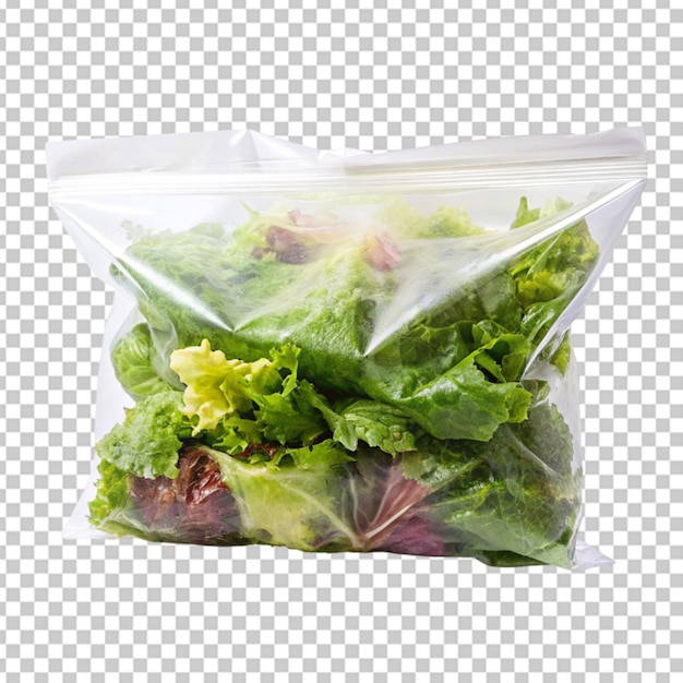 Plastic transparent vacuum bag with fresh salad