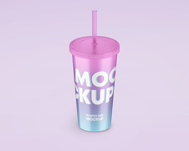 PSD plastic travel cup with straw