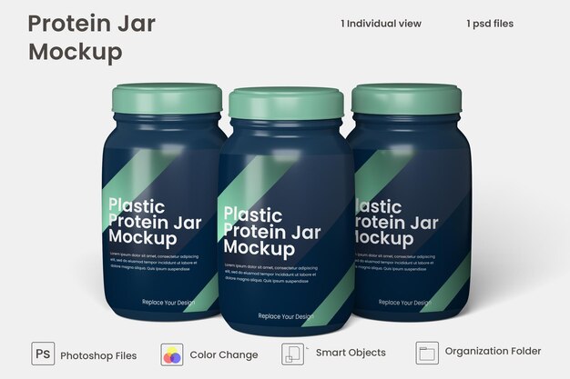 Plastic wei-eiwitpoederpot mockup Premium Psd