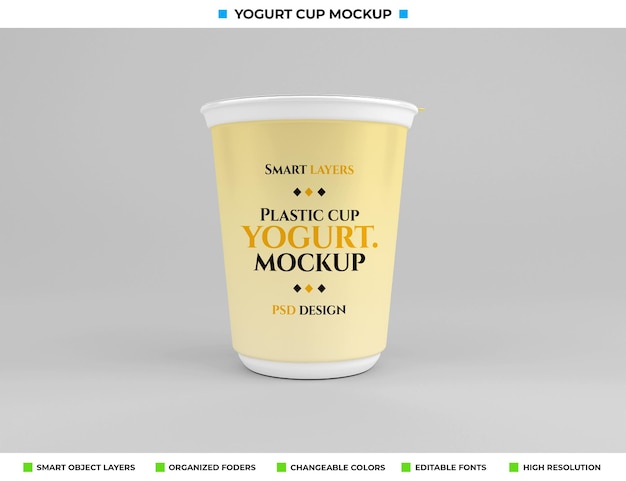 Mockup di tazza di yogurt in plastica nel concetto di cibo