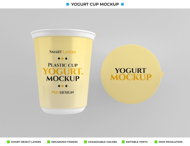 Mockup di tazza di yogurt in plastica nel concetto di cibo