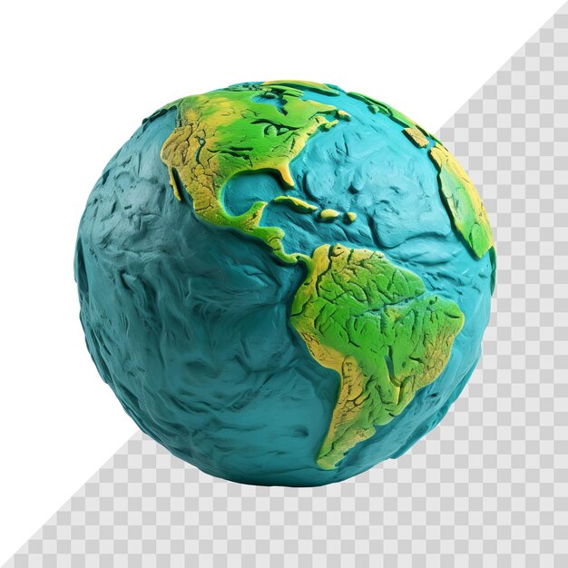 PSD Пластилиновая 3d модель земли, изолированная на белом игрушечный глобус концепция окружающей среды земли генеративный ии