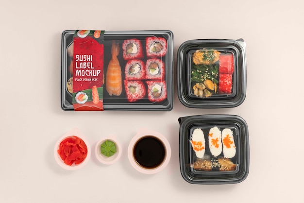 Plastikowe Azjatyckie Opakowanie Do żywności Z Makietą Etykiety Sushi