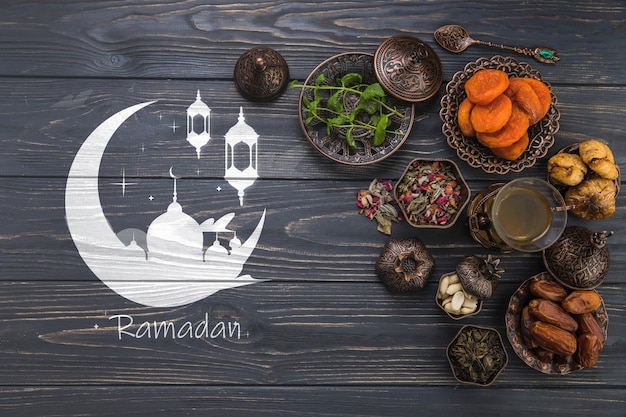 Plat lag ramadan samenstelling met copyspace