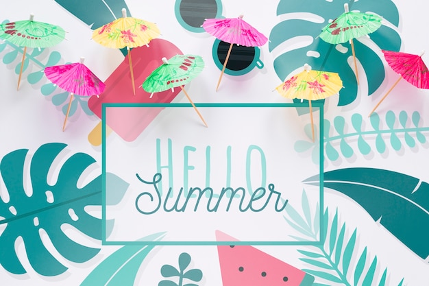 Plat leggen copyspace mockup met zomer elementen