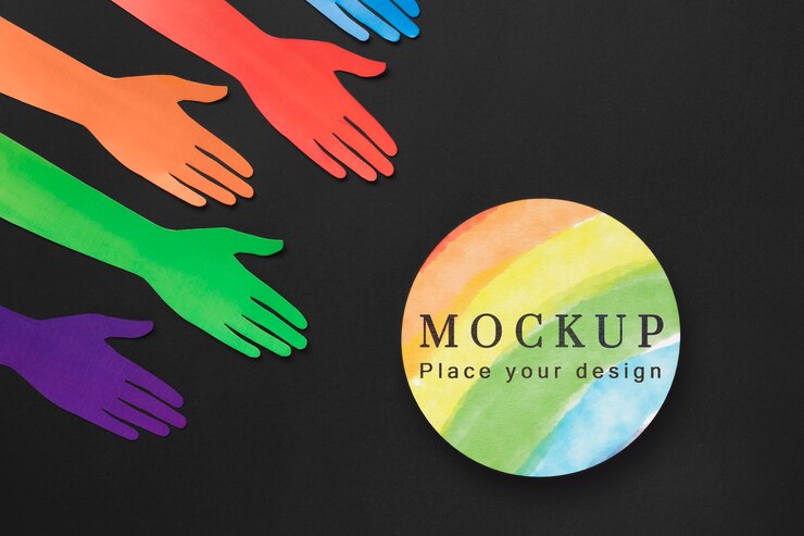 PSD plat leggen van regenboogkleurige handen voor diversiteit
