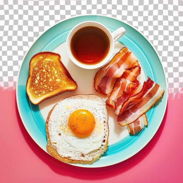 PSD a plate of breakfast food with a cup of coffee and a plate of bacon