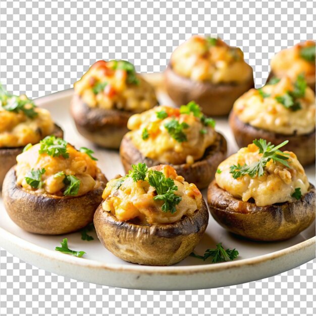 PSD a plate of cheesy stuffed mushrooms baked