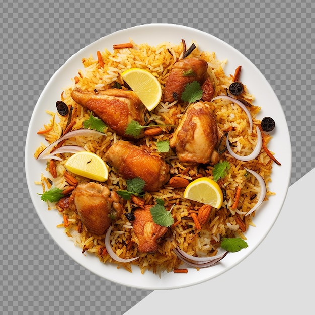 A plate of chicken biryani png isolated on transparent background