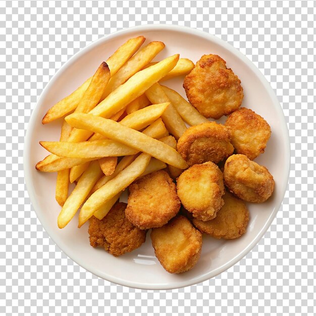 PSD un piatto di nuggets di pollo e patatine fritte su uno sfondo trasparente