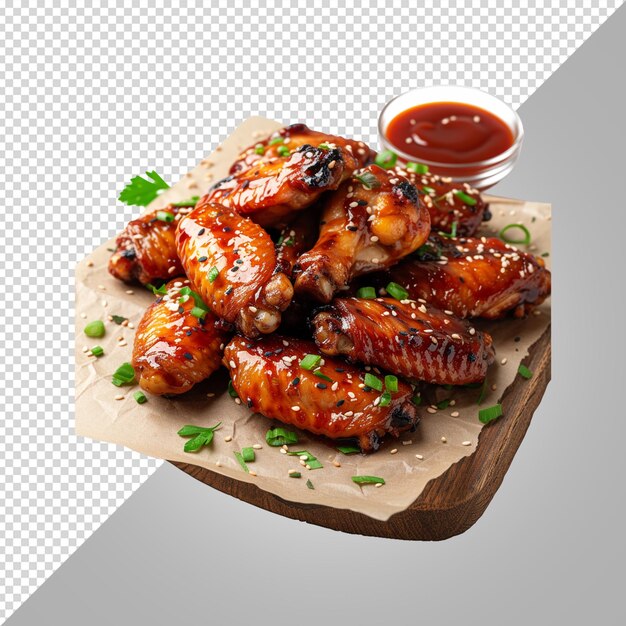 PSD a plate of chicken wings with ketchup and a cup of ketchup