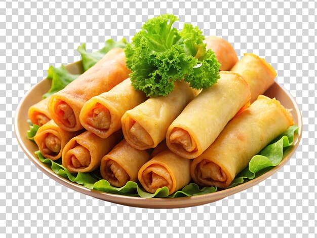 PSD plate of crispy spring rolls isolated on transparent background