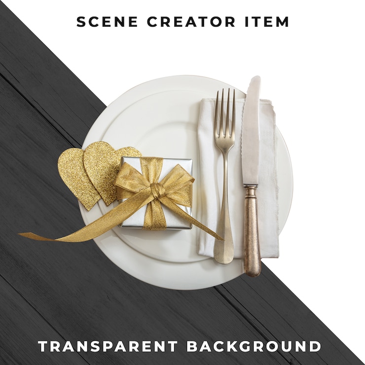 PSD plate and cutlery with gift box, isolated with clipping path.
