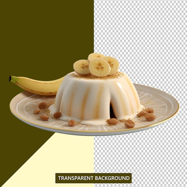 Un piatto di dessert con banane e una banana in cima