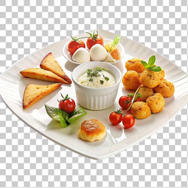 PSD plate of dumplings with a sauce on transparent background