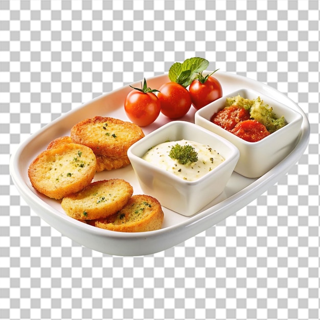 PSD plate of dumplings with a sauce on transparent background