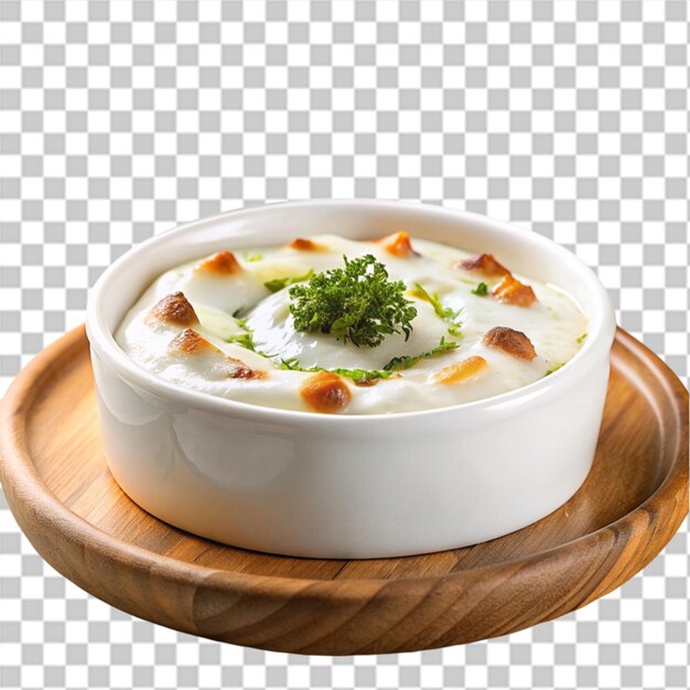 Plate of dumplings with a sauce on transparent background