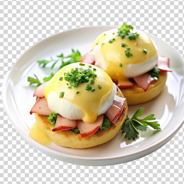 Plate of eggs benedict isolated on transparent background