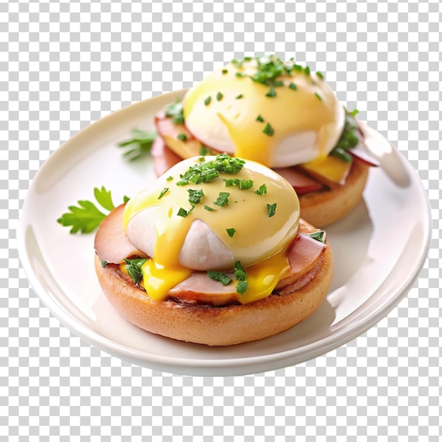 Plate of eggs benedict isolated on transparent background